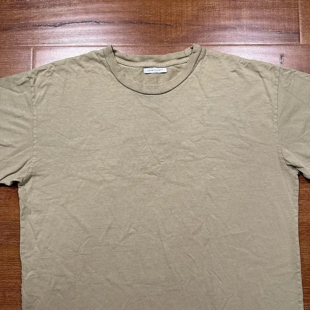 John Elliott T Shirt Men L Beige Oversized Fit Short Sleeve Crew Neck Cotton USA